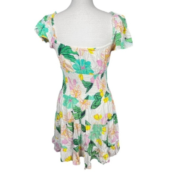 Cleobella Dress Womens Small Tropical Floral Leafy Smocked Beachy Vacation Boho - Picture 5 of 15